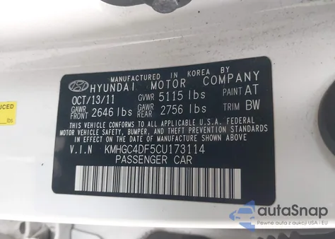 2012 Hyundai Genesis 4.6 z USA, uszkodzony, nr VIN KMHGC4DF5CU173114